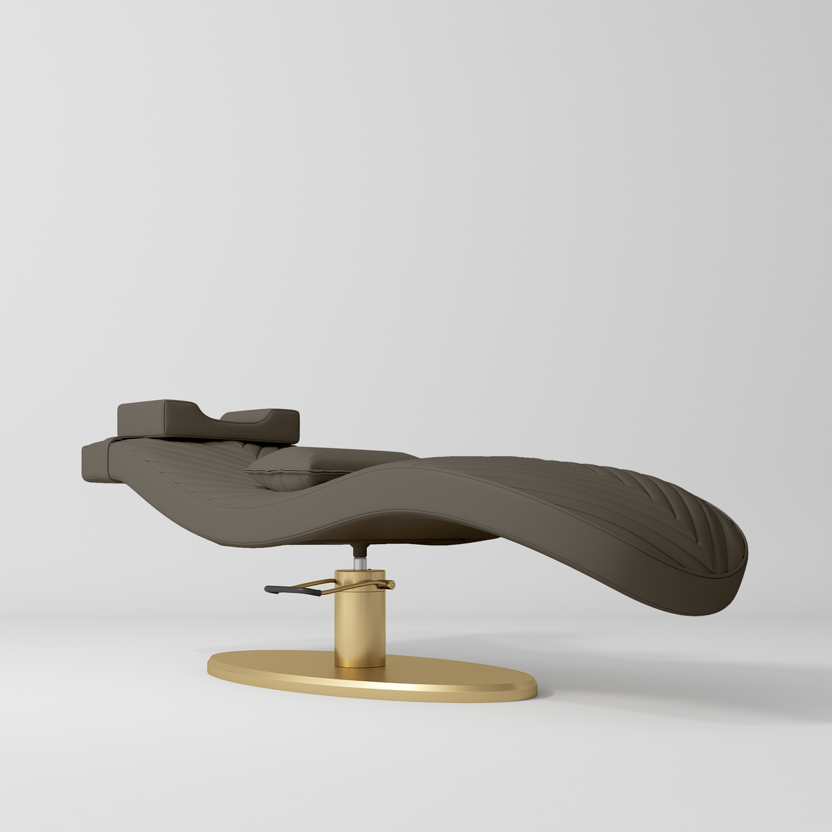 Manufakturo Royale Luxury & Ergonomic Beauty Lash Bed Gold Base Cocoa Mocha - close-up of the upholstery and construction details