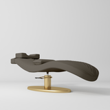 Manufakturo Royale Luxury & Ergonomic Beauty Lash Bed Gold Base Cocoa Mocha - close-up of the upholstery and construction details