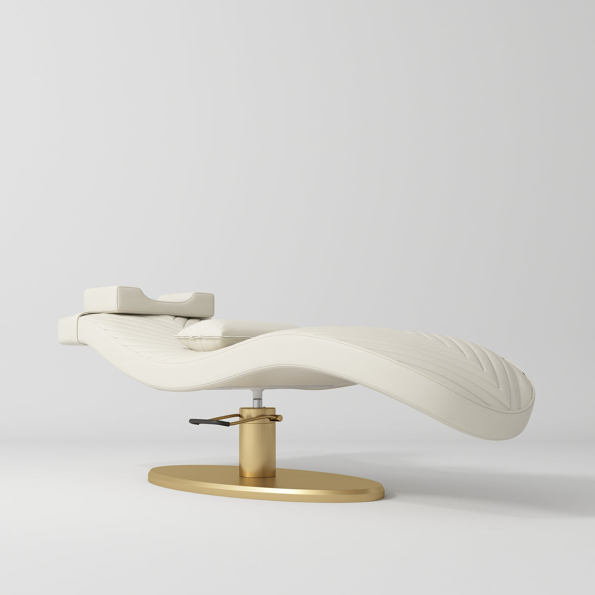 Manufakturo Royale Luxury & Ergonomic Beauty Lash Bed Gold Base Creamy - close-up of the upholstery and construction details