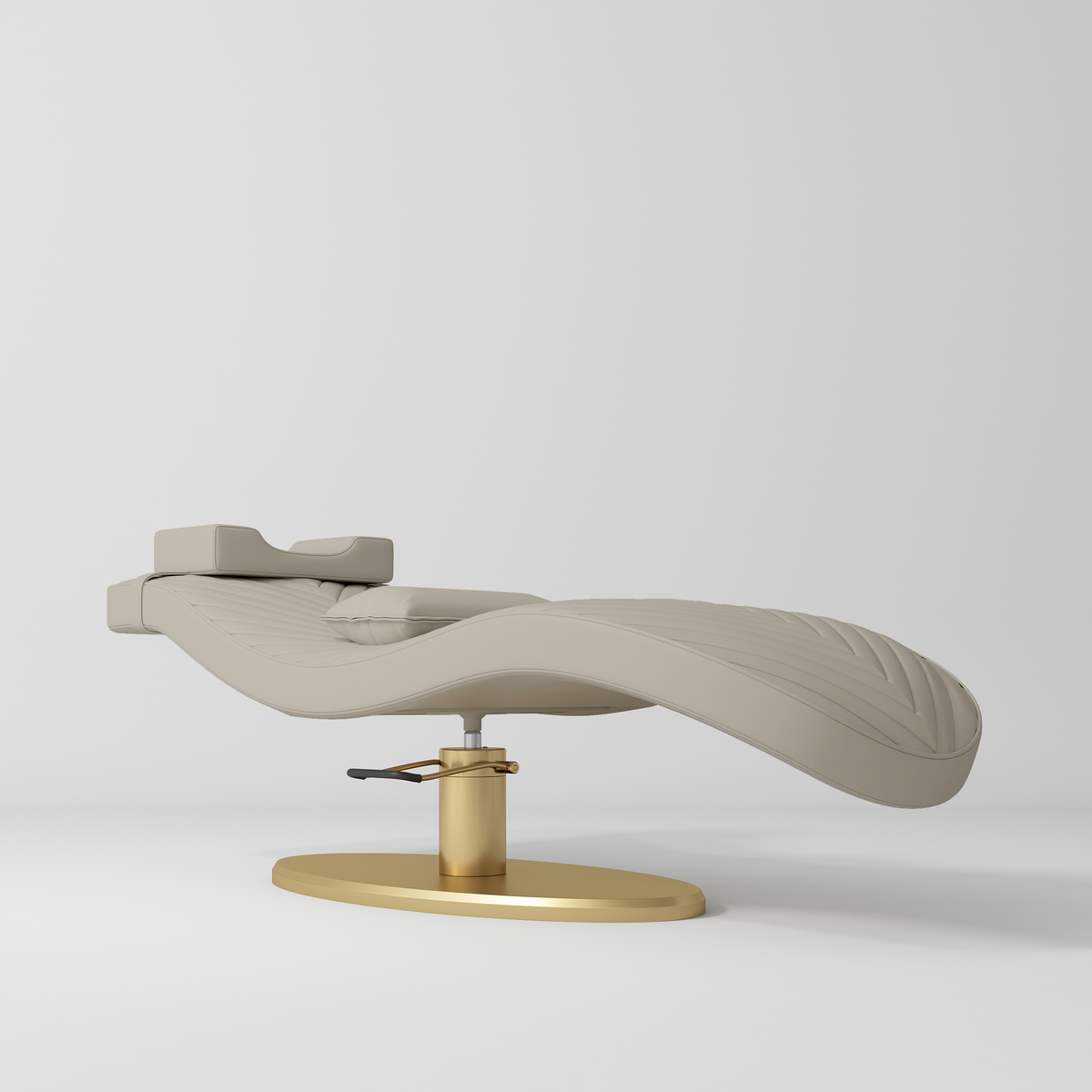 Manufakturo Royale Luxury & Ergonomic Beauty Lash Bed Gold Base Stone Taupe - close-up of the upholstery and construction details