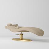 Manufakturo Royale Luxury & Ergonomic Beauty Lash Bed Gold Base Warm Beige - close-up of the upholstery and construction details
