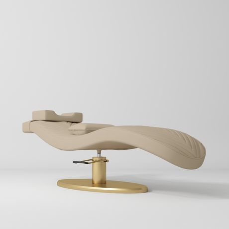 Manufakturo Royale Luxury & Ergonomic Beauty Lash Bed Gold Base Warm Beige - close-up of the upholstery and construction details