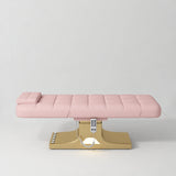 Manufakturo Saphir A Bare Blush electric beauty bed with gold base, flat lying position shown from the side, without armrests.