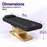 Manufakturo Saphir A Black beauty bed dimensions: 196 cm lying length, 70 cm width and height adjustable from 63 to 78 cm.