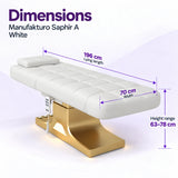 Manufakturo Saphir A White beauty bed dimensions: 196 cm lying length, 70 cm width and height adjustable from 63 to 78 cm.