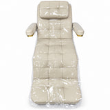 Clear protective covers on the Saphir B bed with the quilted headrest cushion fitted, on a white background