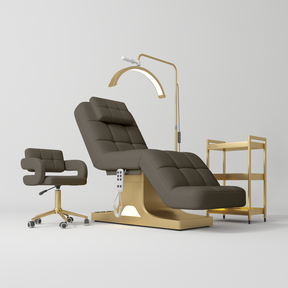 Manufakturo Saphir version A Cocoa Mocha - 4-Piece Beauty Studio Set: Luxury Bed, Chair, Lamp & Trolley - close-up of a construction detail