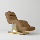 Manufakturo Saphir version A Luxury Electric Lash Beauty Bed - Hand & Foot Controls Caramel - close-up of the upholstery and construction details