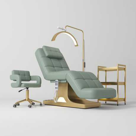 Manufakturo Saphir version A Olive - 4-Piece Beauty Studio Set: Luxury Bed, Chair, Lamp & Trolley - close-up of a construction detail