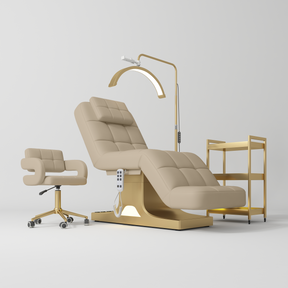 Manufakturo Saphir version A Warm Beige - 4-Piece Beauty Studio Set: Luxury Bed, Chair, Lamp & Trolley - close-up of a construction detail