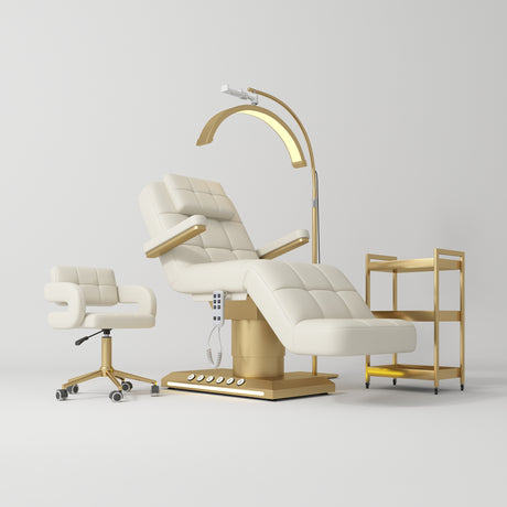 Manufakturo Saphir version B Creamy - 4-Piece Beauty Studio Set: Luxury Bed, Chair, Lamp & Trolley - close-up of a construction detail
