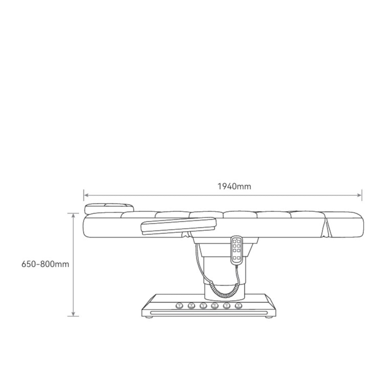 Manufakturo Saphir version B Electric Salon Bed with Dual Controls Black - dimensions and measurements shown