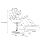 Manufakturo Saphir version B Electric Salon Bed with Dual Controls Black - dimensions and measurements shown