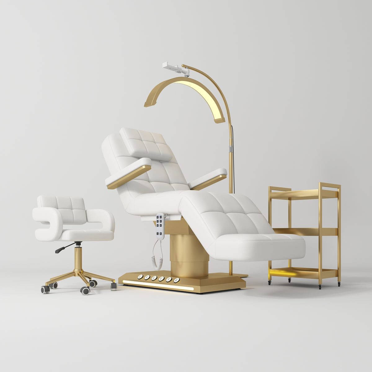 Manufakturo Saphir version B White - 4-Piece Beauty Studio Set: Luxury Bed, Chair, Lamp & Trolley - close-up of a construction detail
