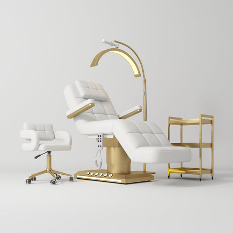 Manufakturo Saphir version B White - 4-Piece Beauty Studio Set: Luxury Bed, Chair, Lamp & Trolley - close-up of a construction detail
