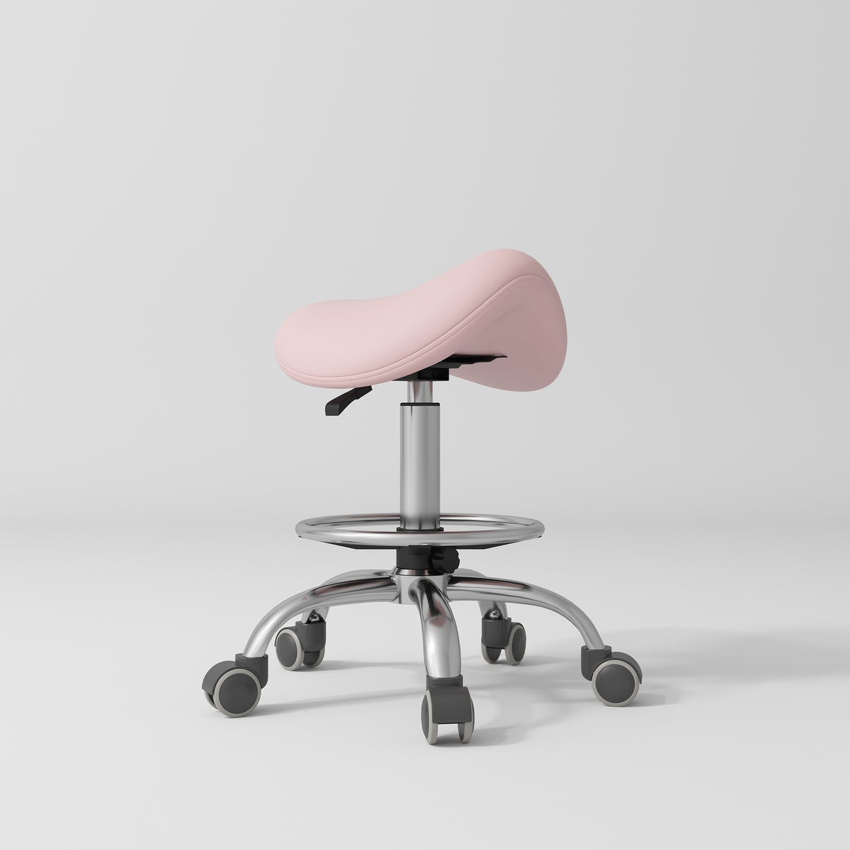 Manufakturo Selle Ergonomic Beauty Saddle Stool Bare Blush - Silver Base - close-up of the upholstery and construction details