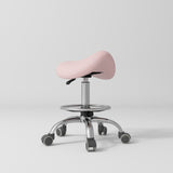 Manufakturo Selle Ergonomic Beauty Saddle Stool Bare Blush - Silver Base - close-up of the upholstery and construction details