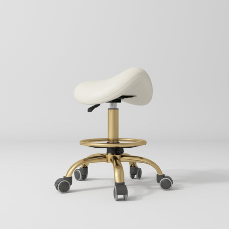 Manufakturo Selle Ergonomic Beauty Saddle Stool Creamy - Gold Base - close-up of the upholstery and construction details