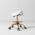 Manufakturo Selle Ergonomic Beauty Saddle Stool White - Gold Base - displayed in a professional treatment-room setting