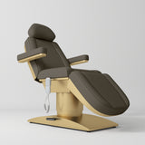 Manufakturo Virtue Luxury Electric Beauty Bed, 360° Rotation, Gold Titanium Frame Cocoa Mocha - close-up of the upholstery and construction details