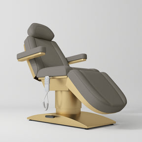 Manufakturo Virtue Luxury Electric Beauty Bed, 360° Rotation, Gold Titanium Frame Deep Ash - close-up of the upholstery and construction details