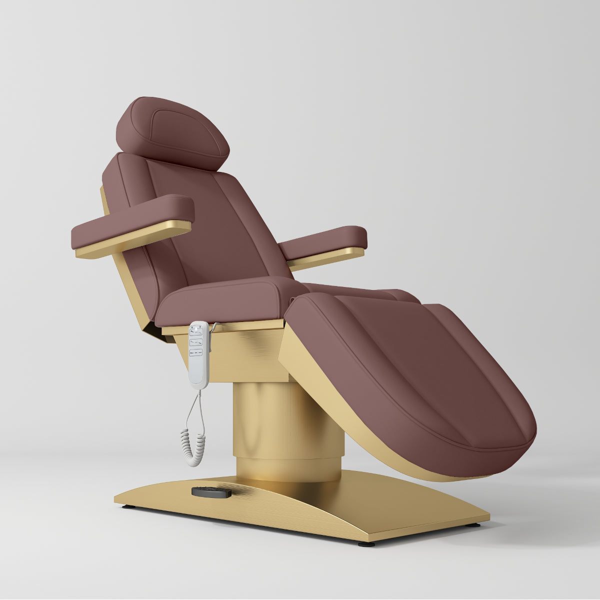 Manufakturo Virtue Luxury Electric Beauty Bed, 360° Rotation, Gold Titanium Frame Dusty Rose - close-up of the upholstery and construction details