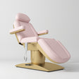 Manufakturo Virtue Luxury Electric Beauty Bed, 360° Rotation, Gold Titanium Frame Light Pink - close-up of the upholstery and construction details