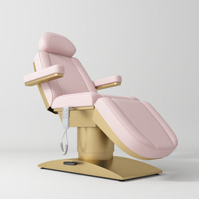 Manufakturo Virtue Luxury Electric Beauty Bed, 360° Rotation, Gold Titanium Frame Light Pink - close-up of the upholstery and construction details