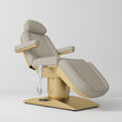 Manufakturo Virtue Luxury Electric Beauty Bed, 360° Rotation, Gold Titanium Frame Stone Taupe - close-up of the upholstery and construction details