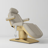 Manufakturo Virtue Luxury Electric Beauty Bed, 360° Rotation, Gold Titanium Frame Stone Taupe - close-up of the upholstery and construction details