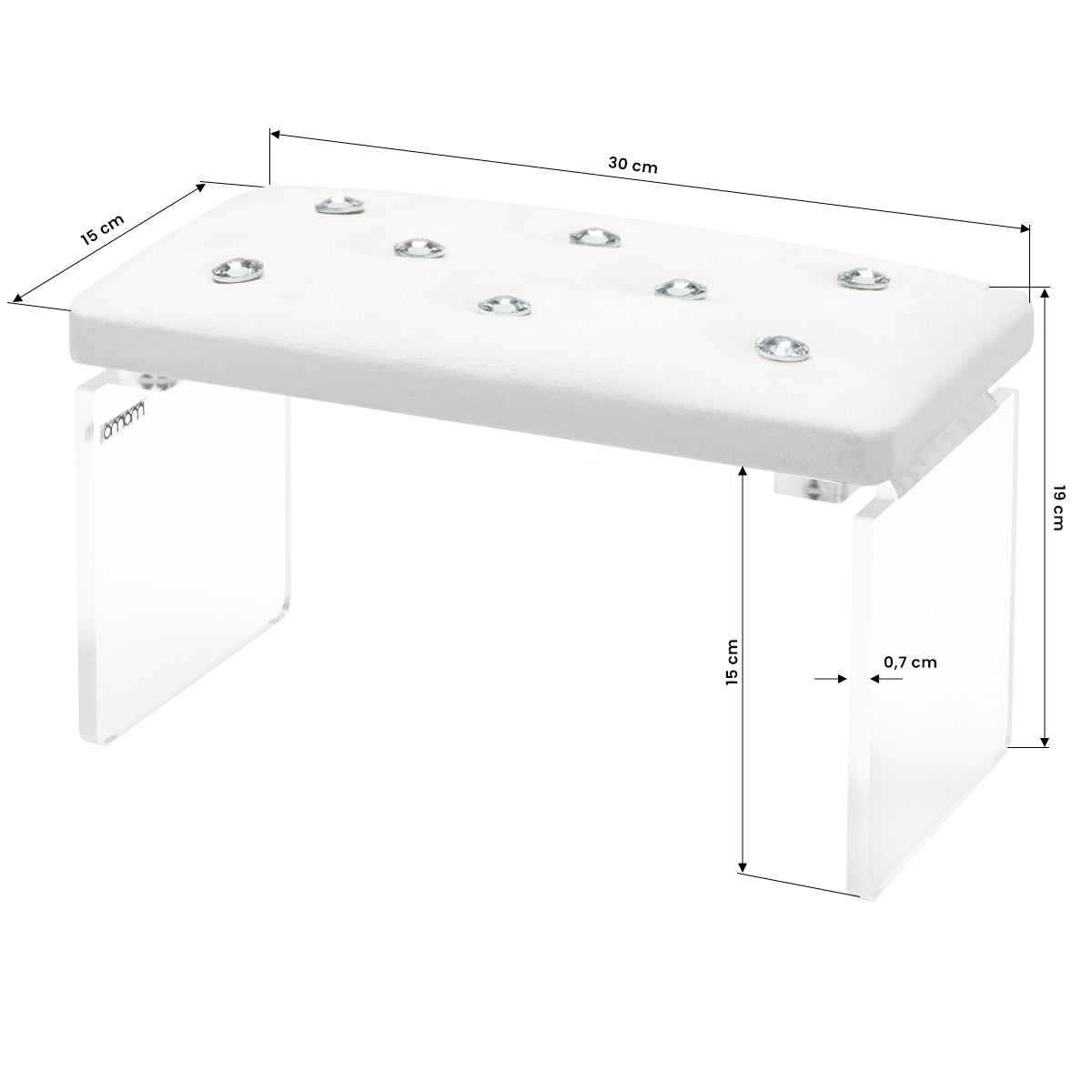 Momo Diamond Manicure Hand Rest Velour Ecru - isolated on a white background