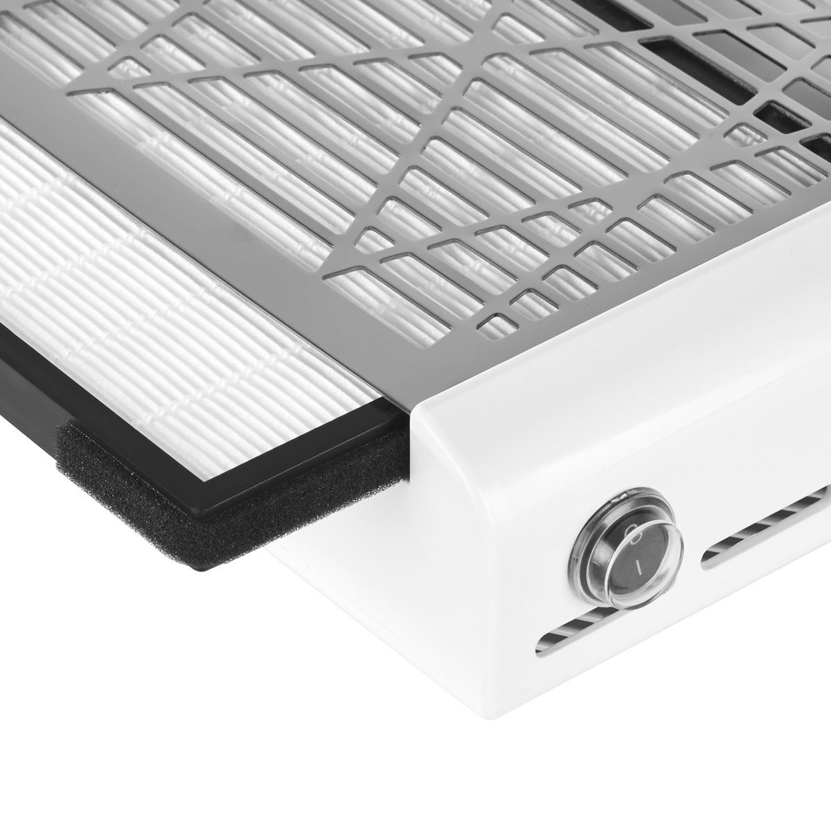 Momo J-23 Cassette Nail Dust Collector Silver - close-up showing treatment handpieces and device components