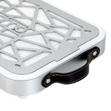 Side detail of the Momo P35 nail dust collector showing its stitched black carry handle