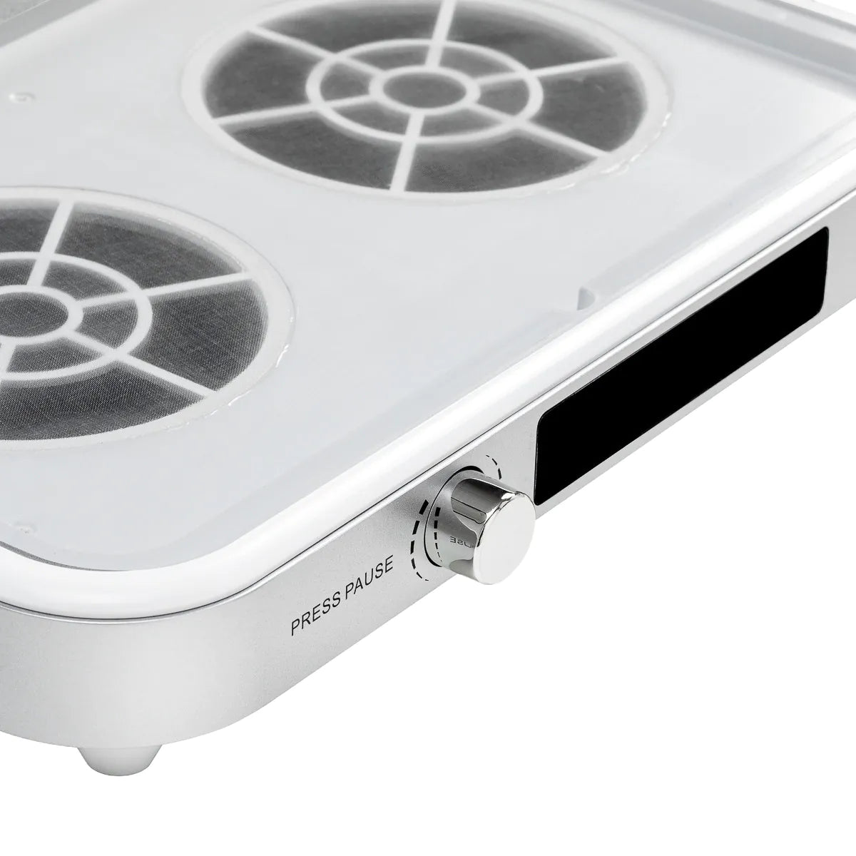 Close-up of the two extraction fans inside the Momo P35 nail dust collector