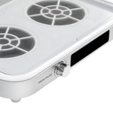 Close-up of the two extraction fans inside the Momo P35 nail dust collector