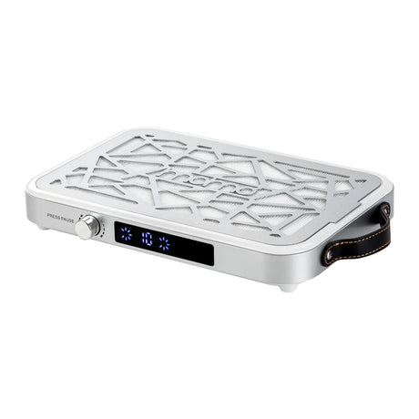 Momo P35 nail dust collector in white and silver, shown from an angled front view