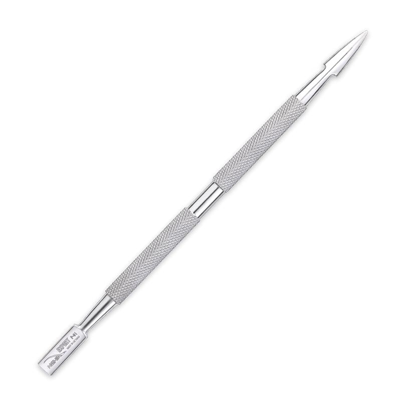 Nghia Export P-01 Stainless-Steel Cuticle Pusher - stainless-steel cuticle pusher with the working tip visible on a white background