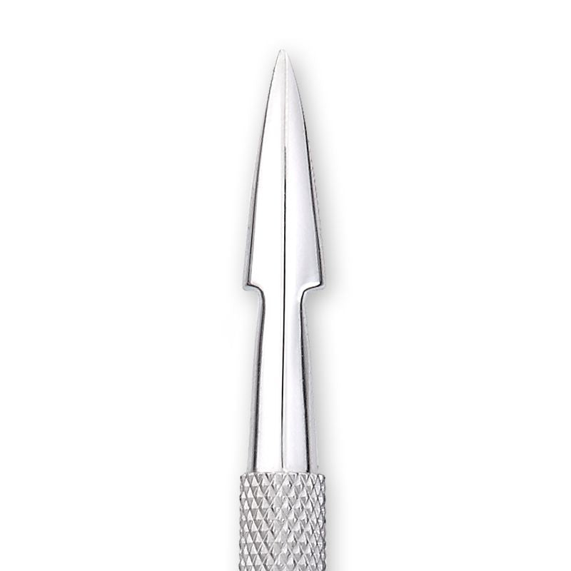 Nghia Export P-01 Stainless-Steel Cuticle Pusher - stainless-steel cuticle pusher with the working tip visible on a white background