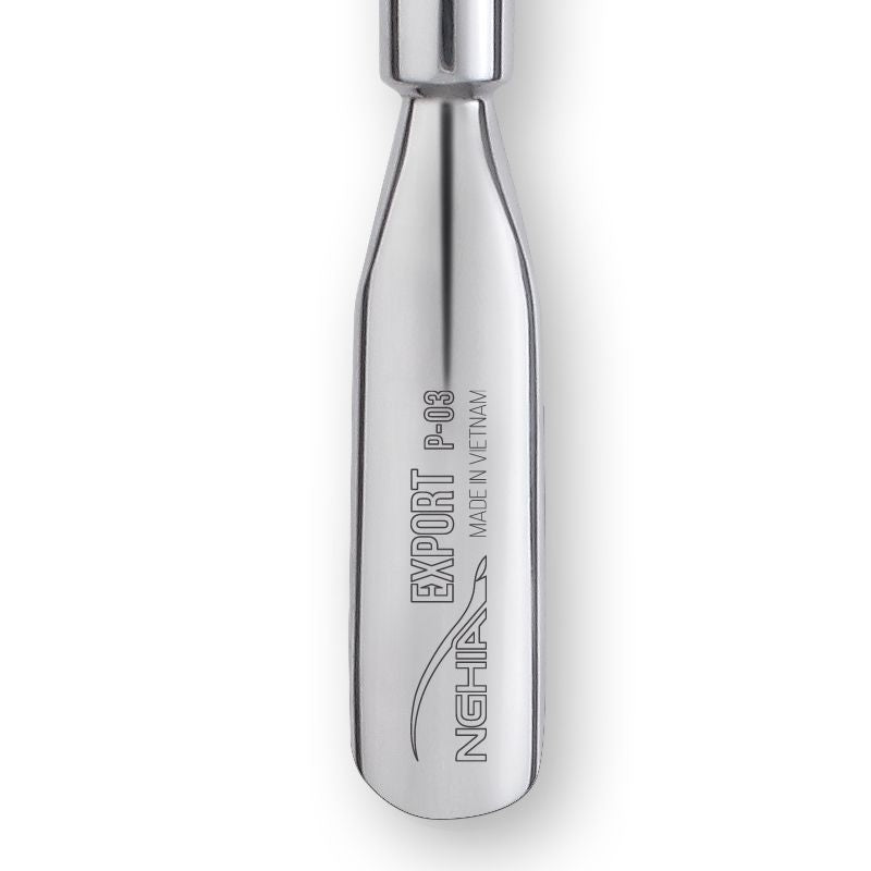 Nghia Export P-03 Manicure Cuticle Pusher Stainless Steel - stainless-steel cuticle pusher with the working tip visible on a white background