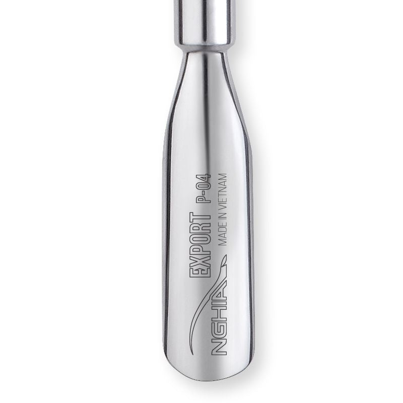 Nghia Export P-04 Stainless-Steel Cuticle Pusher - stainless-steel cuticle pusher with the working tip visible on a white background