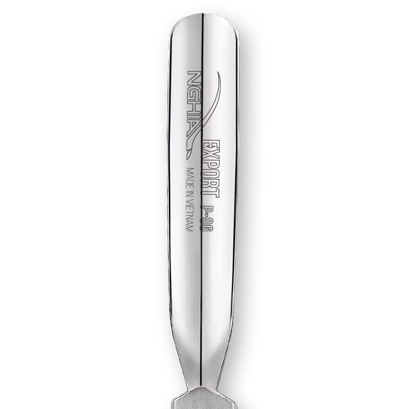 Nghia Export P-06 Stainless-Steel Cuticle Pusher - stainless-steel cuticle pusher with the working tip visible on a white background