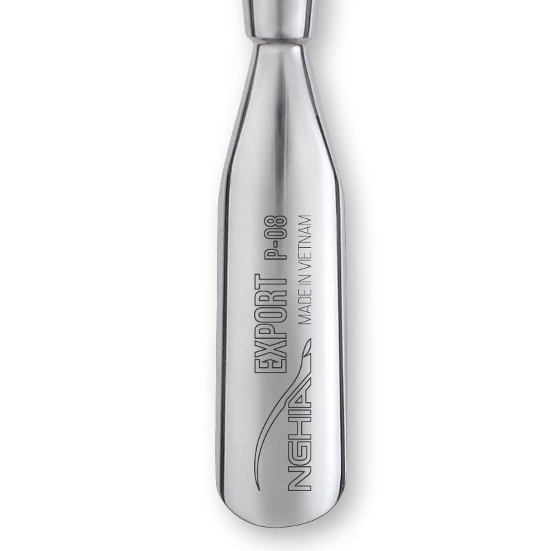 Nghia Export P-08 Stainless-Steel Cuticle Pusher - stainless-steel cuticle pusher with the working tip visible on a white background