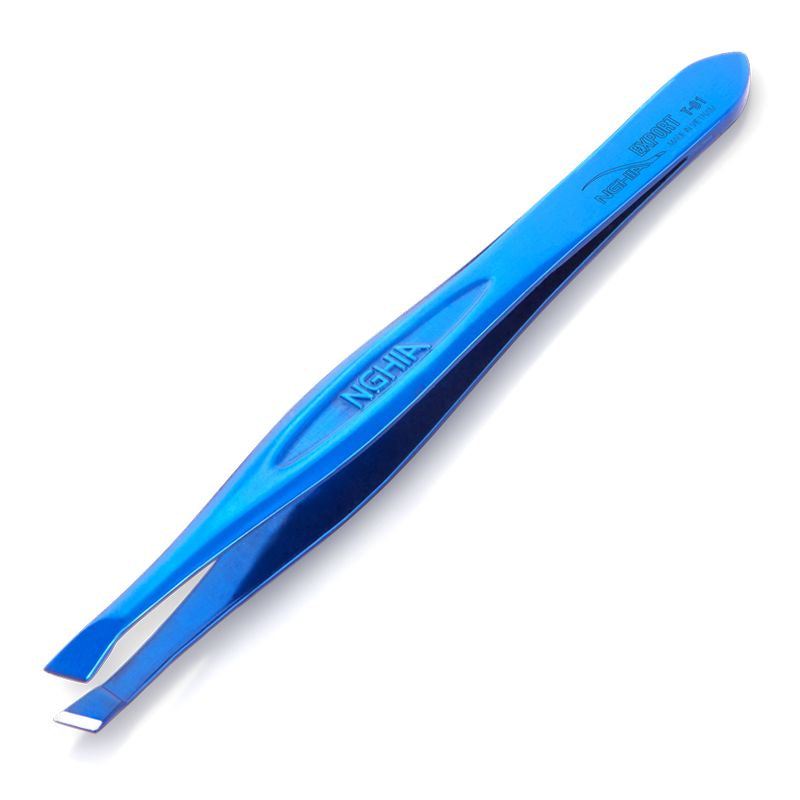 Nghia Export T-01 Tweezers Blue - close-up of the tweezer arms and precision tips on a white background