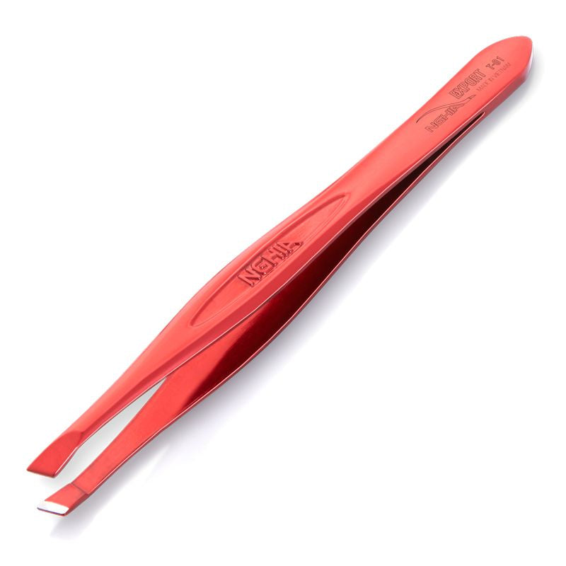 Nghia Export T-01 Tweezers Red - close-up of the tweezer arms and precision tips on a white background