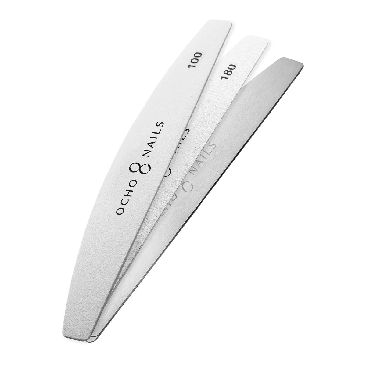 Ocho Nails Half-Moon Metal Core File + Papers 100/180 20 pcs - isolated on a white background