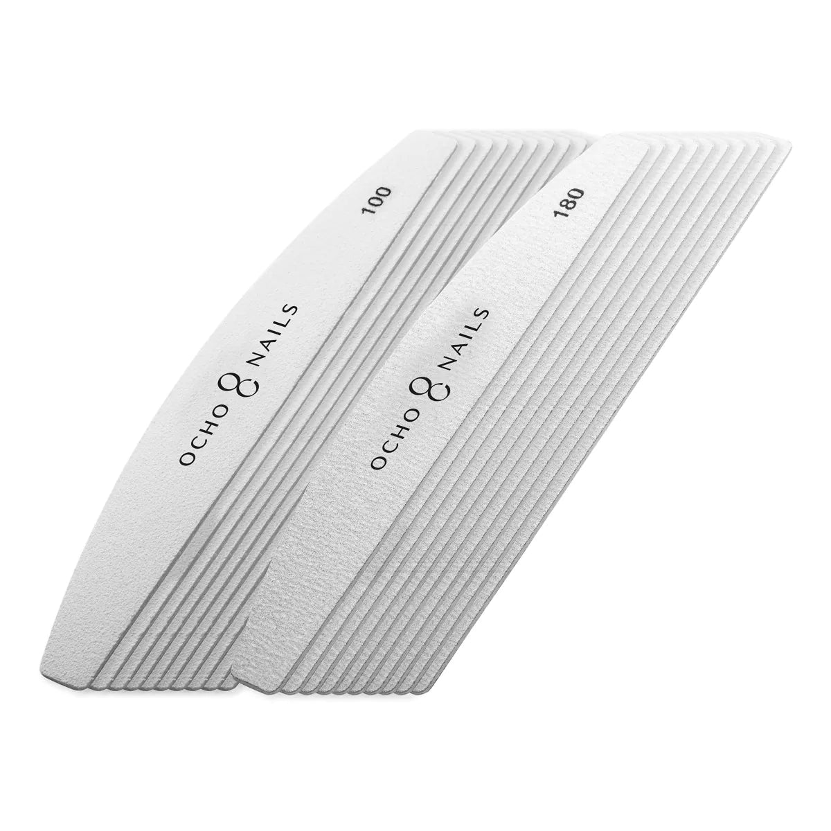 Ocho Nails Half-Moon Metal Core File + Papers 100/180 20 pcs - isolated on a white background