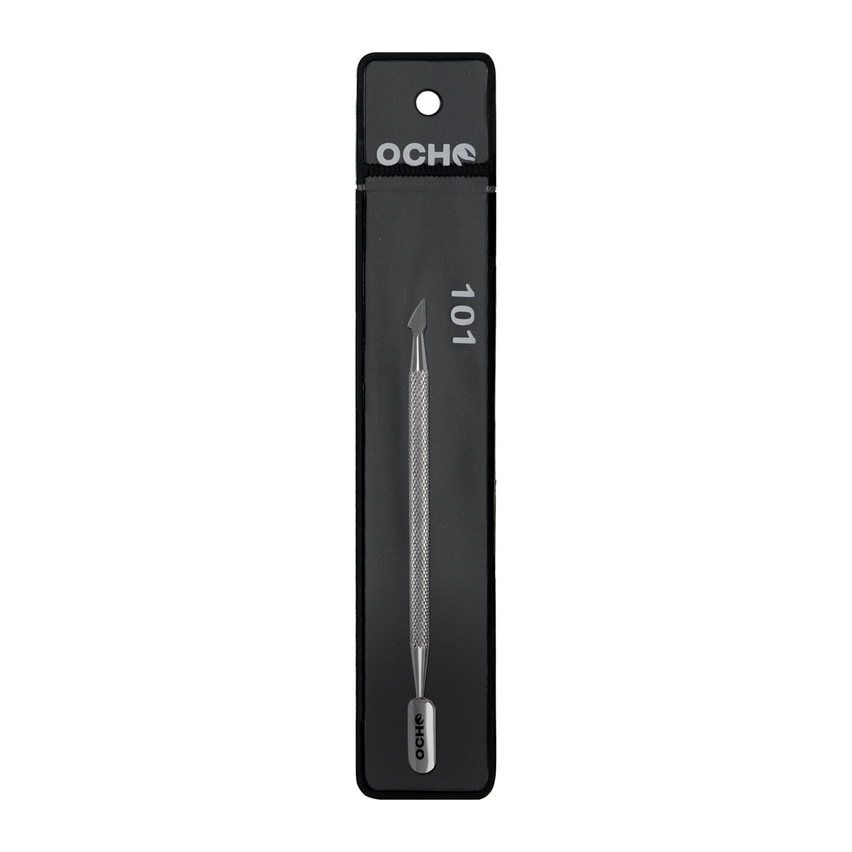 Ocho Pro 101 Cuticle Pusher - stainless-steel cuticle pusher with the working tip visible on a white background