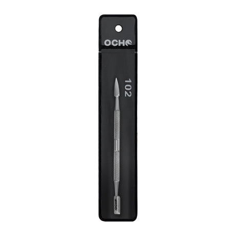 Ocho Pro 102 Cuticle Pusher Professional Manicure & Pedicure Tool - stainless-steel cuticle pusher with the working tip visible on a white background