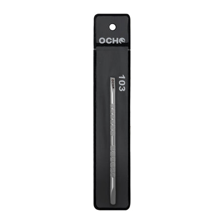 Ocho Pro 103 Cuticle Pusher Professional Manicure & Pedicure Tool - stainless-steel cuticle pusher with the working tip visible on a white background