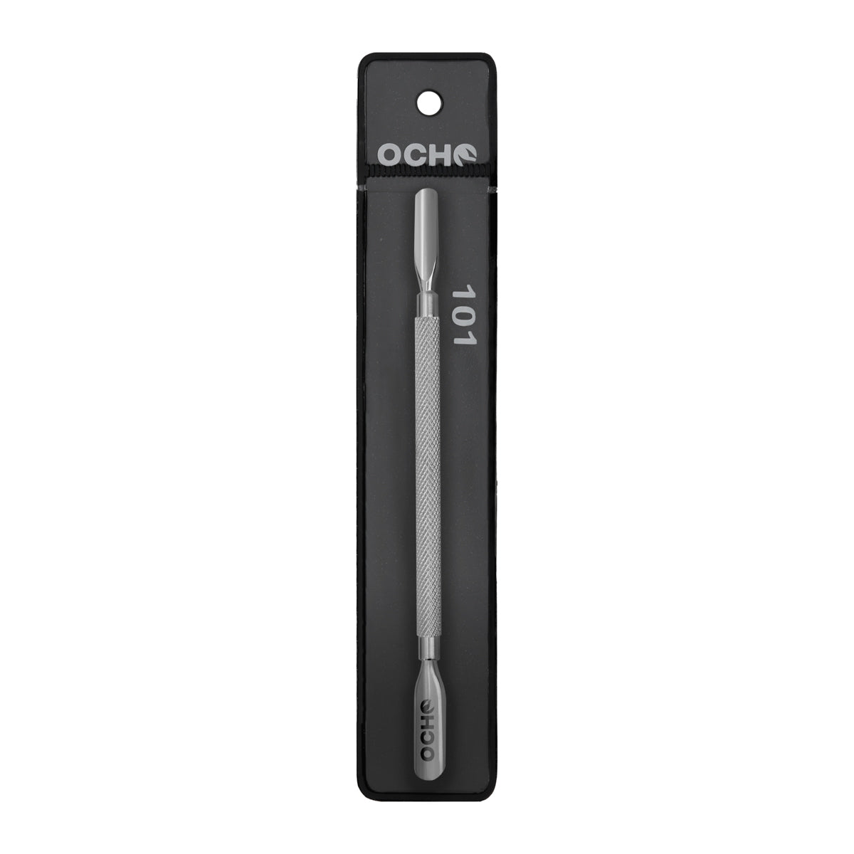 Ocho Pro 104 Cuticle Pusher Professional Manicure & Pedicure Tool - stainless-steel cuticle pusher with the working tip visible on a white background